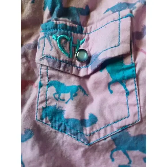Cowgirl Hardware Pink Colorful Ombre Horses Pearl Snap Western shirt size 2t - Picture 6 of 8